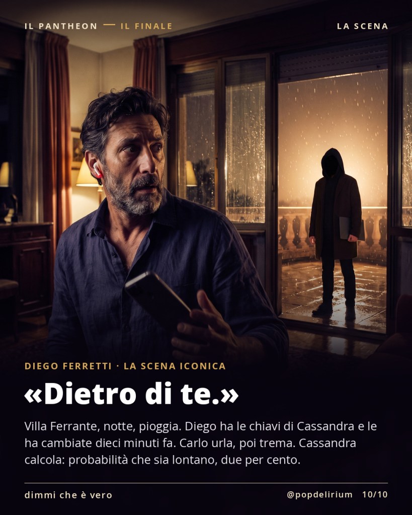 Carlo di spalle e la sagoma incappucciata di Diego sulla terrazza